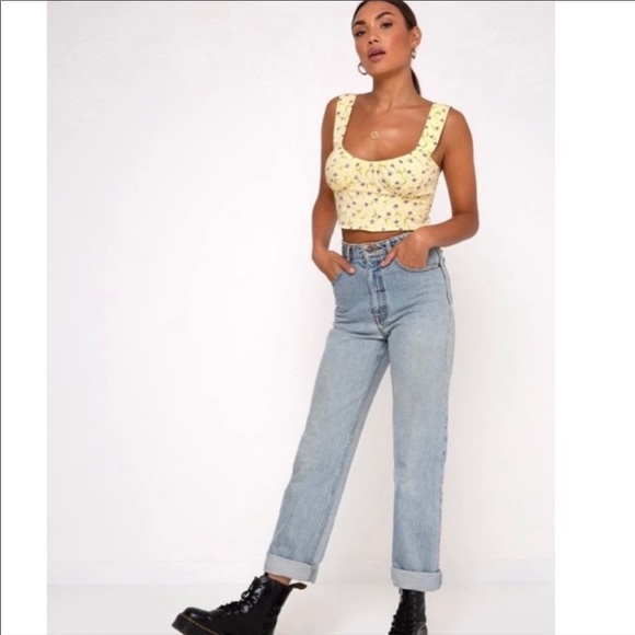 New Princess Polly Motel Yellow Gladis Crop Top - Picture 2 of 4